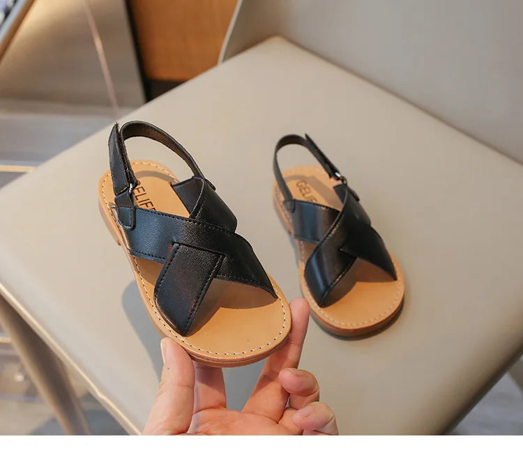 Size 21-35 Boys Girls Sandals 2026 Summer Children Beach Shoes Kids Fashion Cross-tied Anti-sliperry Soft Simple New Hot I10089