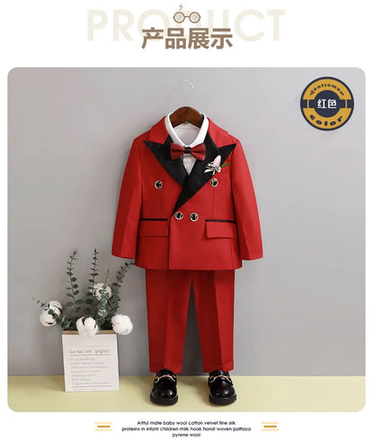 Children White Wedding Suit Boys Girls1 Year Birthday Dress Costume Kids Jacket Pants Bowtie Photograph Suit Flower Tuxedo Dress