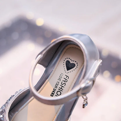 Princess Girls Party Shoes Children Sandals Gorgeous Rhinestone Low Heels Shoes Girl Sandals mary janes Dress Shoes Child I06106