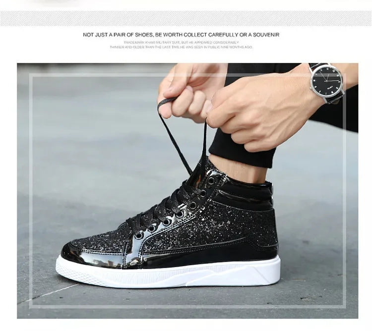Man High Top Sneakers Luxury Glitter Men Ankle Boots Fashion Non-slip Casual Shoes High Quality Hip Hop Men Boots 2024