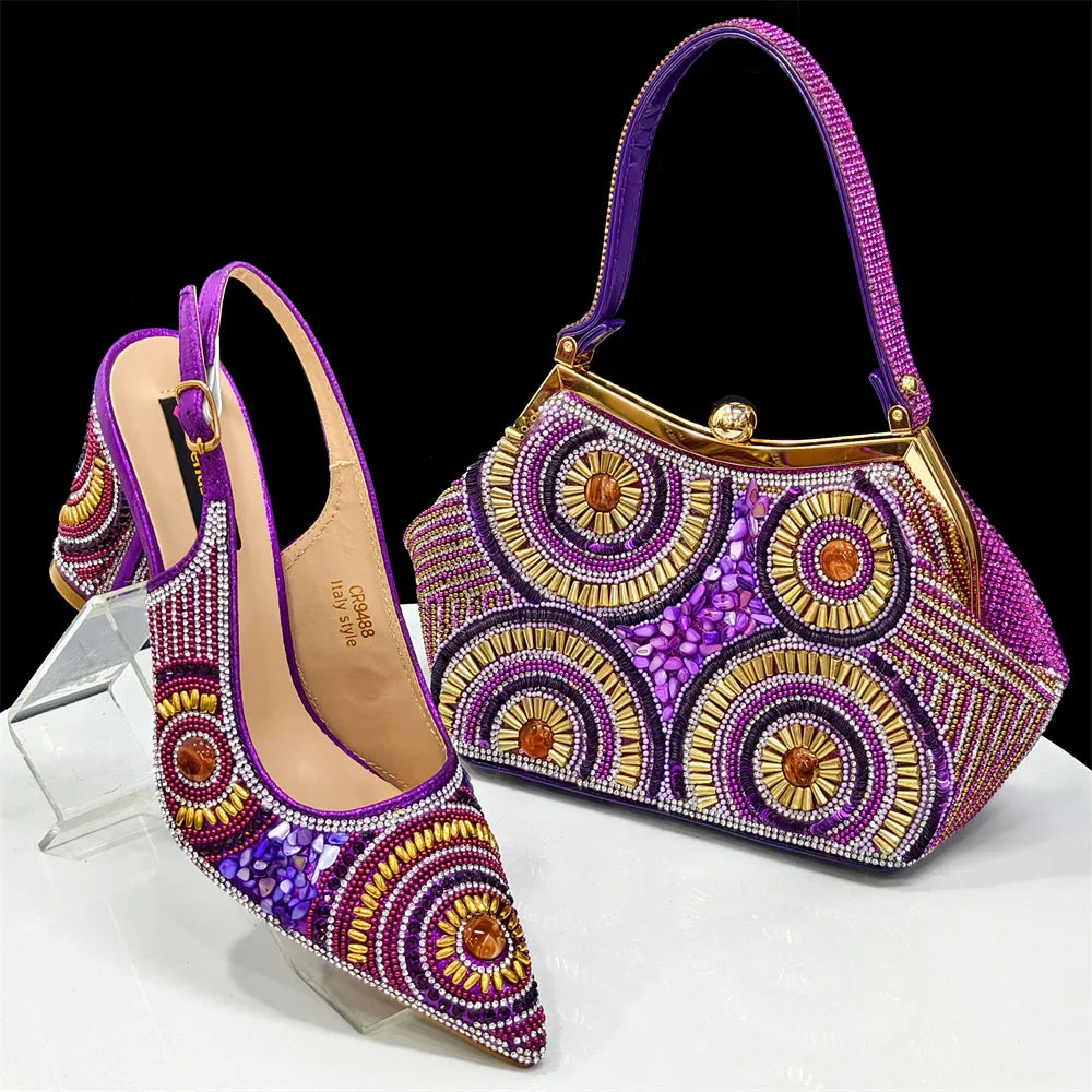 Black Women Shoes And Bag Set Fashion African Ladies High Heels Pumps Match With Handbag Fashion Sandals Femmes