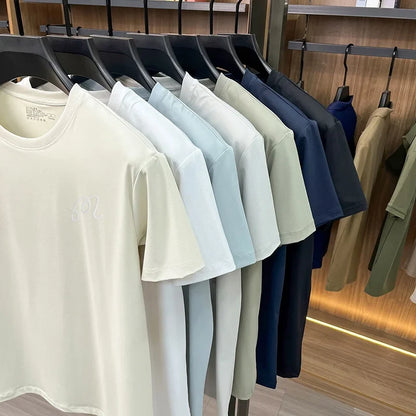 Men's New Summer High Quality Cooling Sensation T-Shirt Round Neck Brand Printing Short Sleeves Tops Leisure Fashion Men Swear
