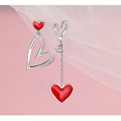 Korean Asymmetric Hollow Black Heart Dangle Earrings For Women Temperament Exaggerated Love Heart Drop Earrings Wedding Jewelry