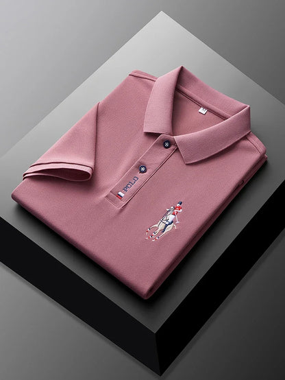 High end brand men's exquisite printed polo shirt short sleeve 2024 summer new cool and comfortable silk casual lapel T-shirt