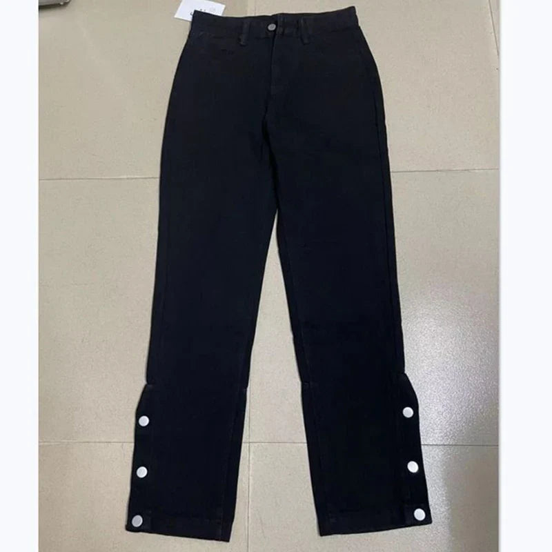 High Waist Jeans Women Black Baggy Straight Leg Denim Trousers
