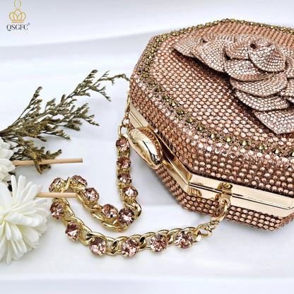 Evening Shoes And Bags Set With Full Diamond Handmade Petal Clutches Pointed Toe Mid-Heel Women Shoes