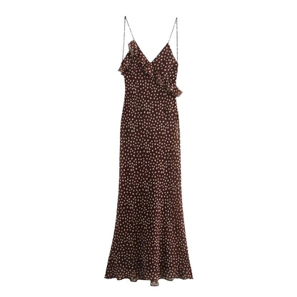 Women's Clothing European And American Style Fashionable Simple Layered Decoration Polka Dot Sleeveless Suspender Dress