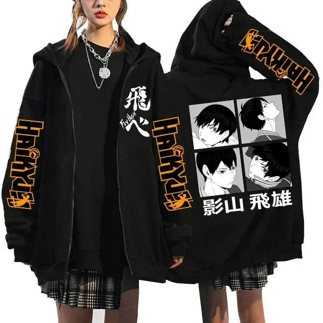 Haikyuu Graphic Zippper Jackets Sweatshirts Japanese Anime Manga Y2k Gothic Zip Up Hoodies Karasuno Fly High Harajuku Streetwear