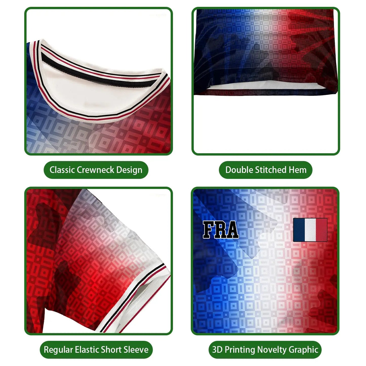 France Flag Print Football Jersey Summer Unisex Street Casual Short Sleeve Tops Sports Training Breathable Quick-drying T-Shirt