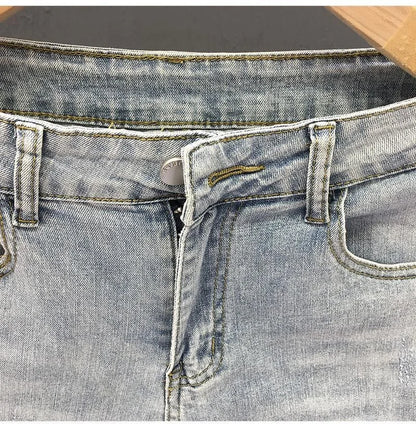 2023 Spring and Autumn New Men's Fashion Solid Color Ripped Jeans Men's Casual Comfort Elastic High-Quality Small Foot Pants