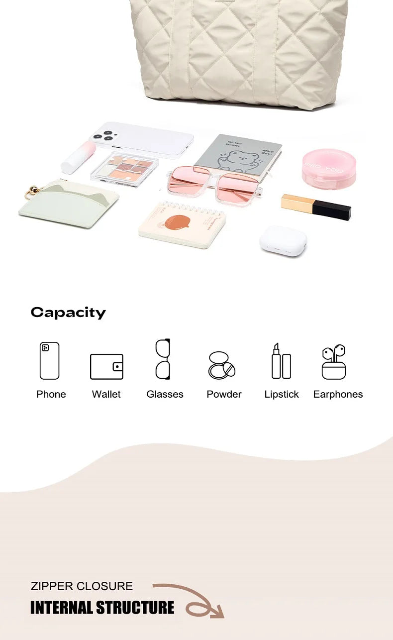 Large Soft Puffer Bag Women Big Size College Students Laptop Book Quilted Tote Bag Lady Down-filled Shopping School Bags