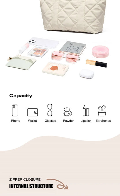 Large Soft Puffer Bag Women Big Size College Students Laptop Book Quilted Tote Bag Lady Down-filled Shopping School Bags