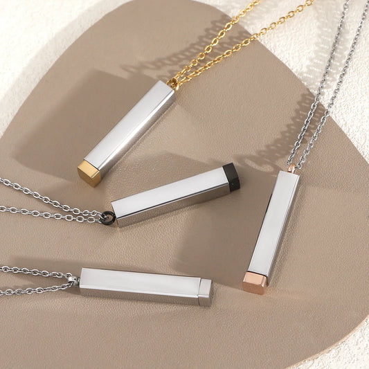 Classic Hidden Rectangle Pendant Necklace For Men Stainless Steel Minimalist Waterproof 3D Vertical Bar Necklaces Jewelry Gift