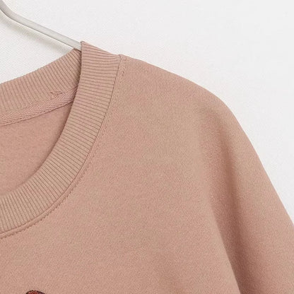 Mouse Chip An' Dale Cartoon Print Embroidery Fleece Sweatshirt New Women O-Neck Pullover Jumper Tops