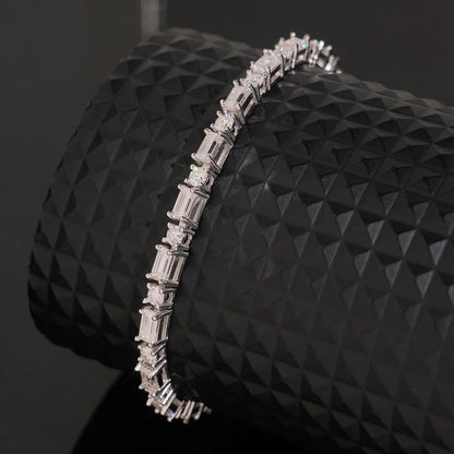 Emerald Round Cut Moissanite Tennis Bracelet for Women Men S925 Silver Plated 18k Gold Lab Diamond Wedding Bridal Wrist Chain