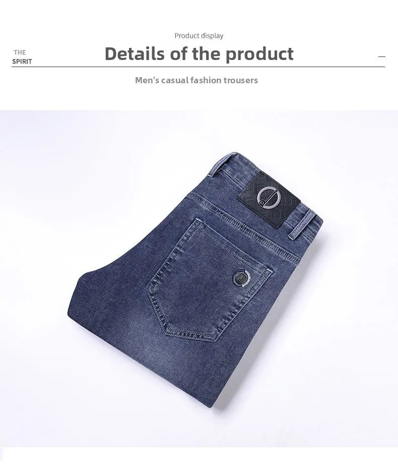 New Autumn Winter Mens Business Casual Jeans Straight Leg Fashion Denim Trousers Male Brand Clothing Slim Fit  Autumn and Winter
