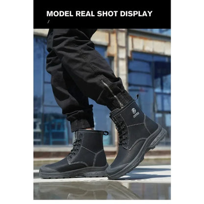 High End Microfiber Men's Work Boots with Steel Toe Caps for Anti Smashing and Anti Puncture, Kevlar Anti Puncture