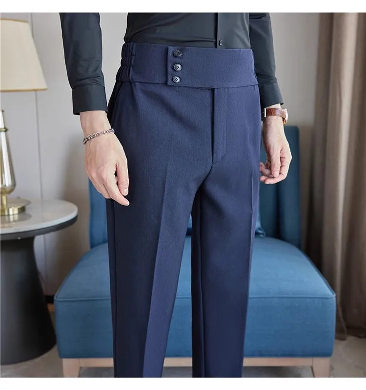 Men Summer Boutique Suits Pants Male Formal Wear Trousers Quality Men British Style Ice Silk Fabric Business Casual Suit Pants