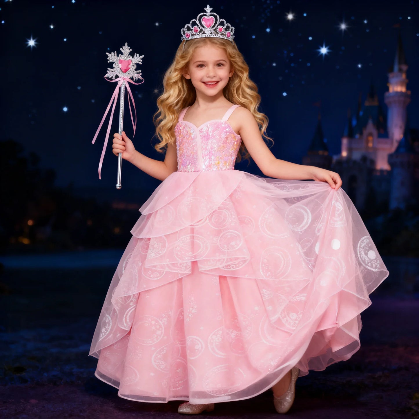 Children Pink Witch Dress Wicked Glinda Elphaba Clothes Cosplay Costume Girls Halloween Costume Kids Good Witch Princess Dresses
