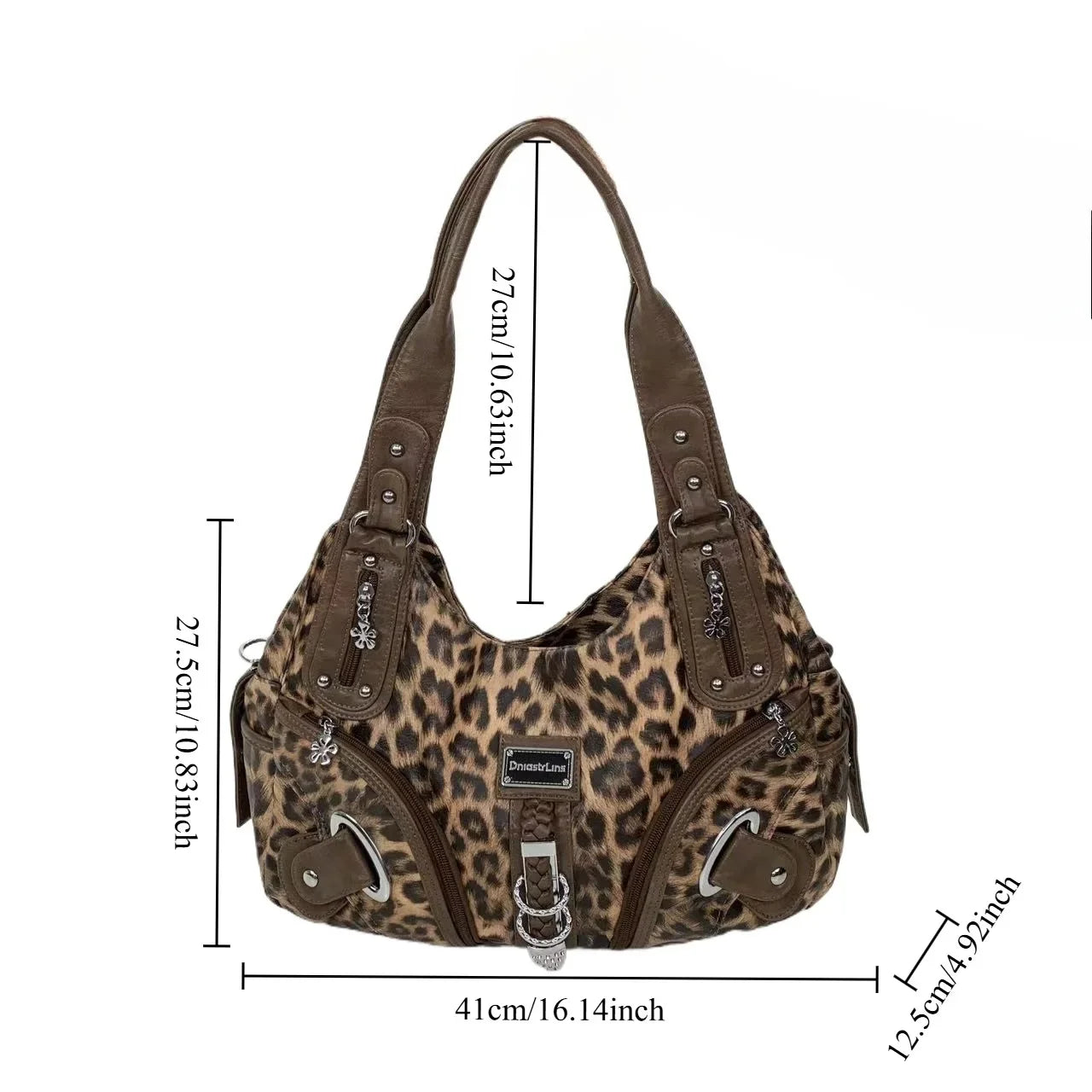 Y2K vintage hot girl personality leopard print shoulder bag with multiple compartments, Maillard crossbody handbag