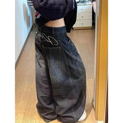 High Waist Vintage Design Hip Hop Straight Baggy Denim Pants