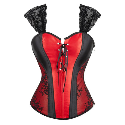 Overbust Corset Top with Straps Jacquard Corset Bustier Zipper Plus Size for Women Corset Dress with Skirt Black Red purple
