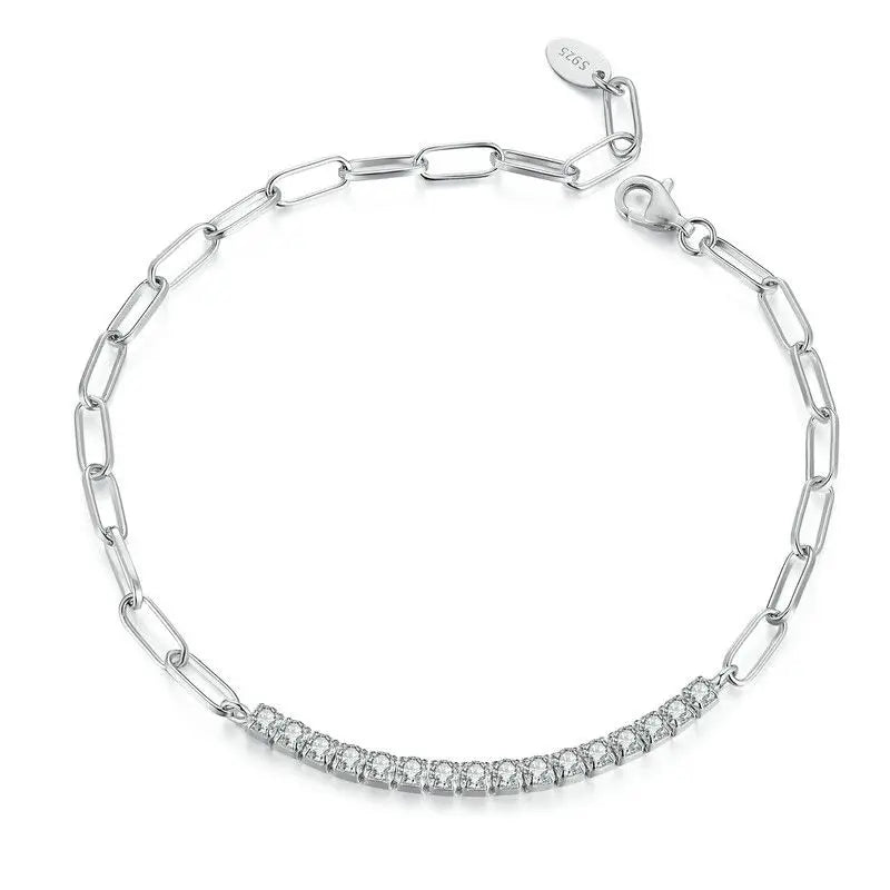 Sparking Moissanite Beads Bracelet Round Cut Adjustable Wrist Chain for Women Teens 925 Sterling Silver Birthday Gift