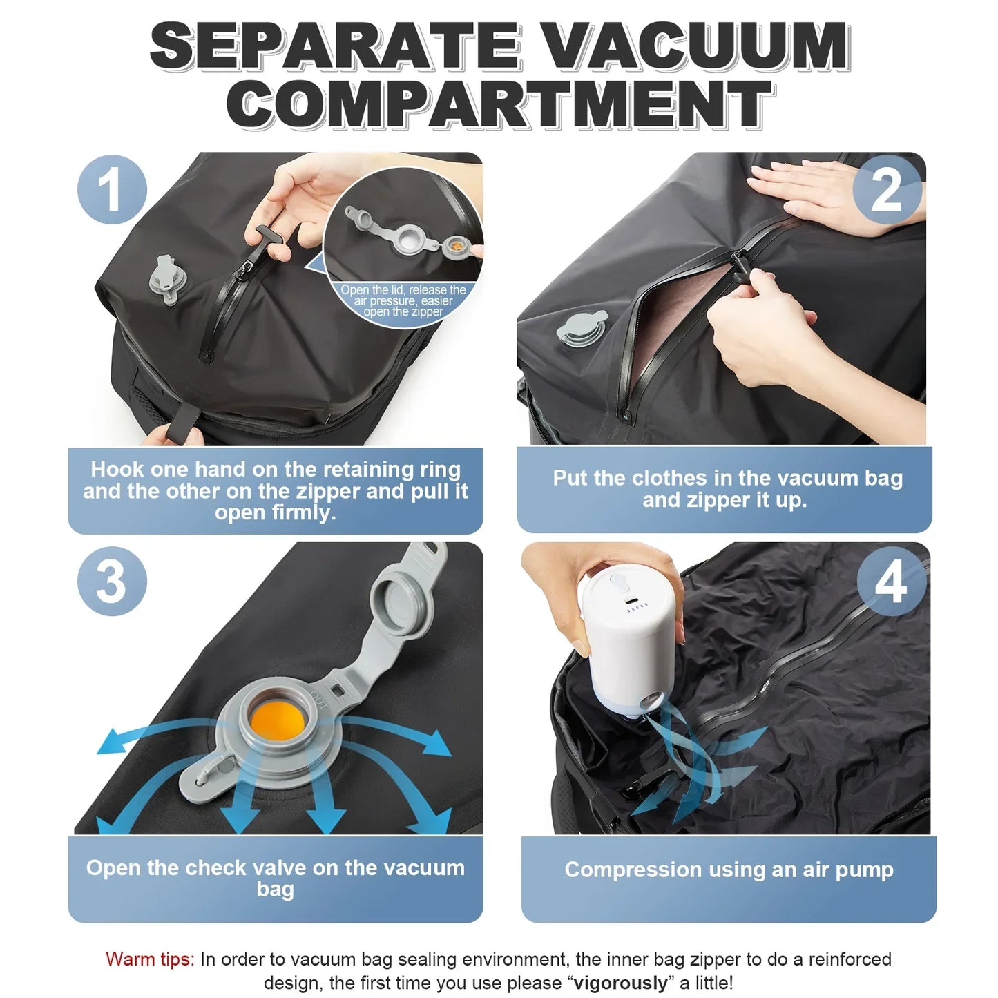 Vacuum Backpack Travel Bag for Men Large Capacity Backpack Business Laptop Backpack Women Men Expandable Backpack School Bag