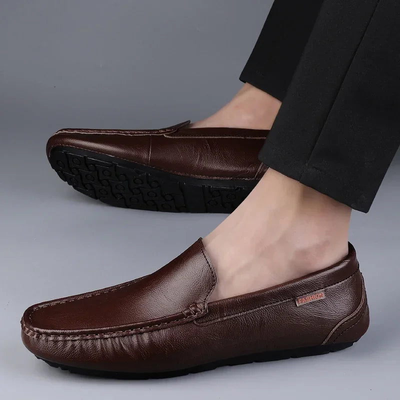 Genuine Leather Men Casual Shoes Slip on Mens Loafers Lightweight Comfortable Walking Shoes Breathable Formal Dress Shoes