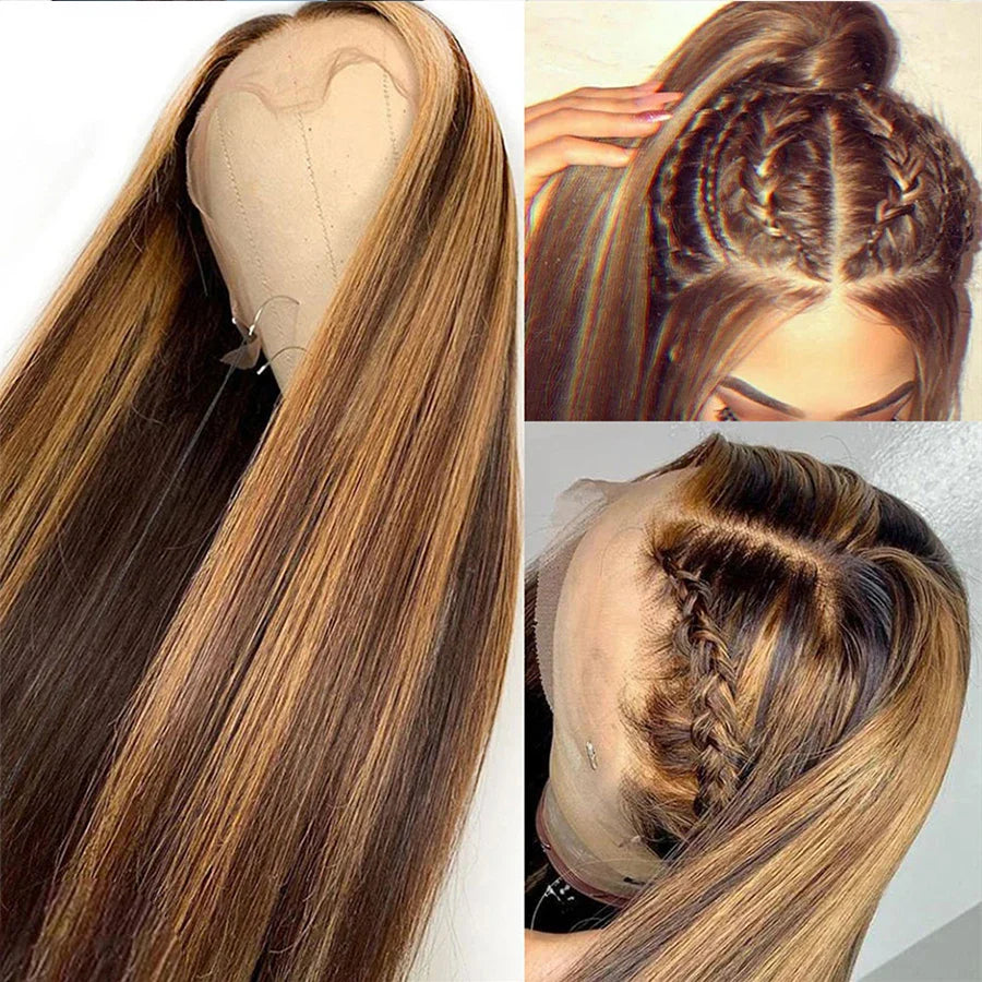 13x4 13x6 HD Highlight Lace Frontal Wigs For Women Honey Blonde Brazilian Glueless Ombre Straight Lace Front Wig Remy Human Hair
