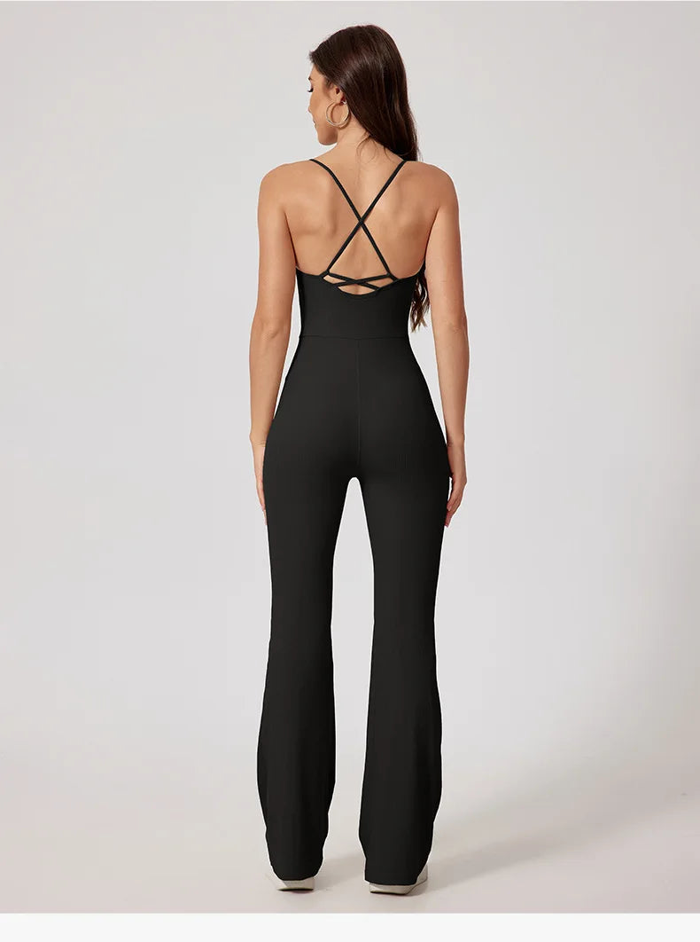 Seamless Yoga Jumpsuit Sets Beautiful Back Tight Hip Lift Trousers Micro Flared Trousers Outdoors Sports Fitness tracksuit Woman