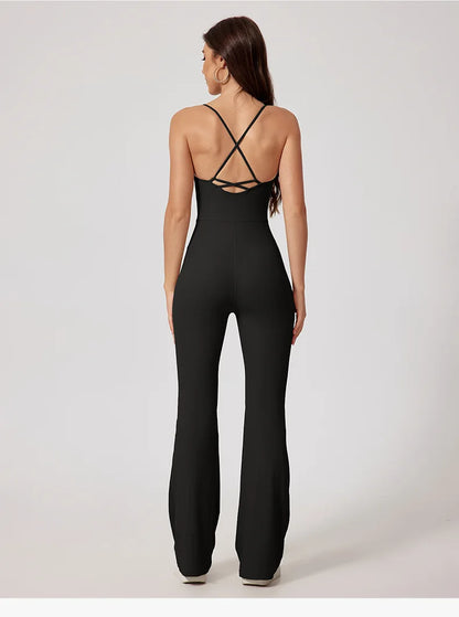 Seamless Yoga Jumpsuit Sets Beautiful Back Tight Hip Lift Trousers Micro Flared Trousers Outdoors Sports Fitness tracksuit Woman