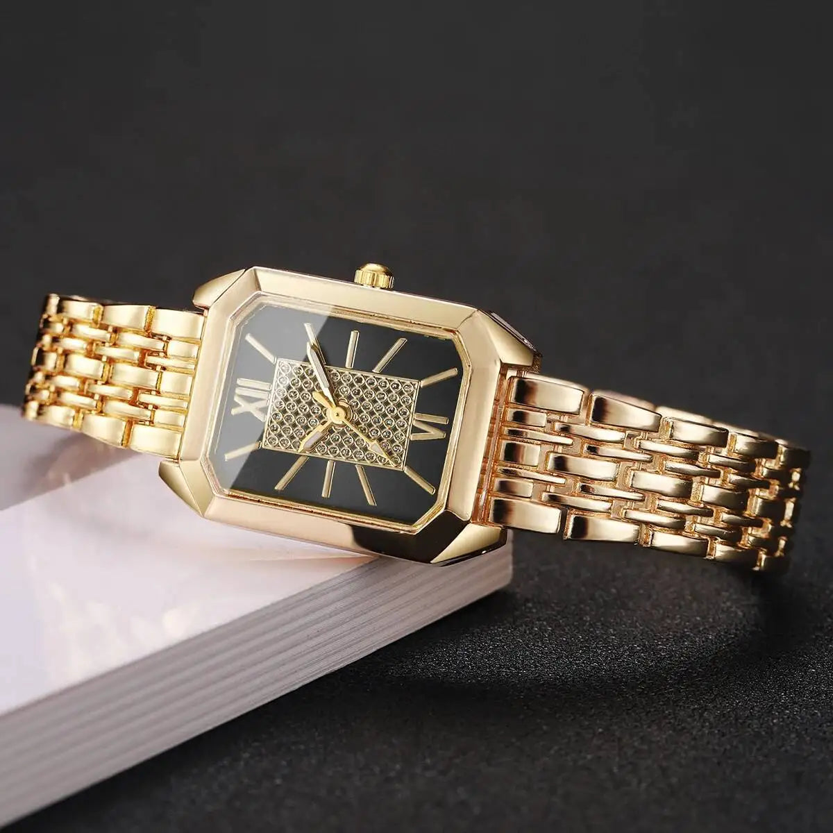 Fashion Rectangle Women Watches Stainless Steel Strap Quartz Wristwatches Reloj Mujer（Without Box）