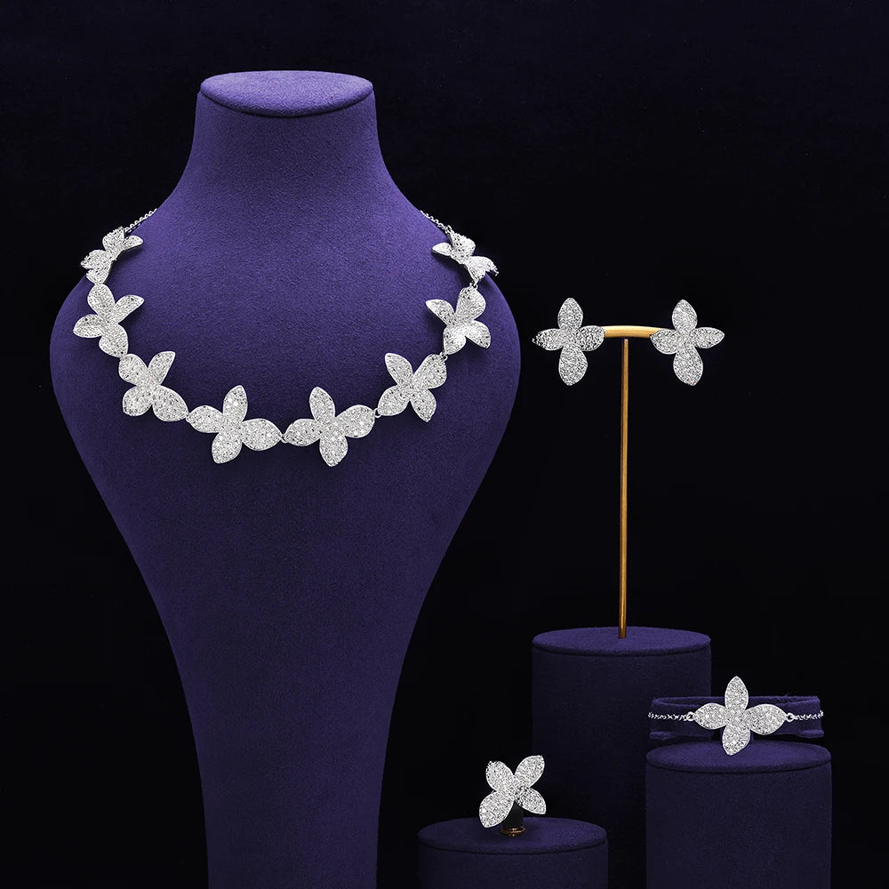 Bridal Zirconia Full Jewelry Set for Ladies Party Luxury Dubai Nigeria CZ Crystal Wedding Necklace Set