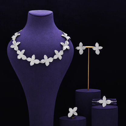 Bridal Zirconia Full Jewelry Set for Ladies Party Luxury Dubai Nigeria CZ Crystal Wedding Necklace Set