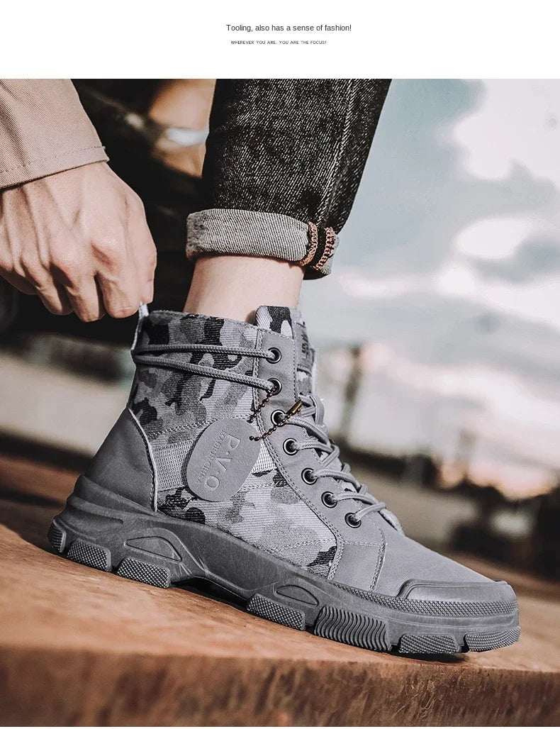 Military Boots for Men Autumn High Top Camouflage Desert Casual Flats Mens Boot Breathable Non Slip Work Shoes Zapatillas Hombre