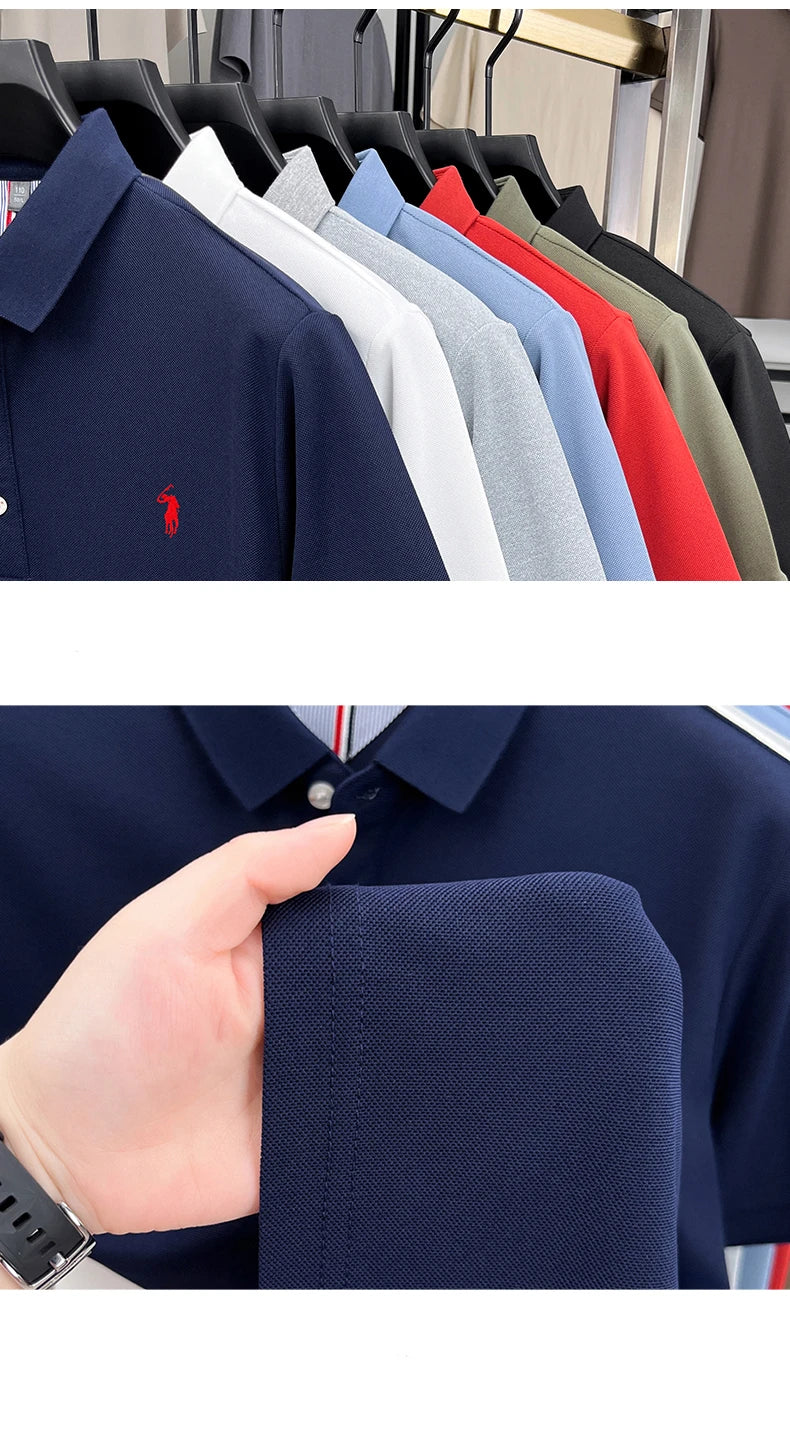 Luxury brand short sleeve men polo shirt summer ice silk breathable high-end pony embroidery design casual business Paul T-shirt