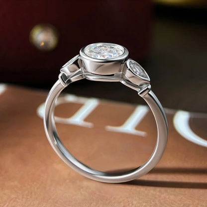 3 Stones Moissanite Engagement Ring s925 Sterling Silver Plated 18k White Gold GRA Certified Promise Rings for Women