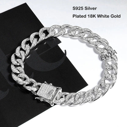 Full 1.2mm D Color Moissanite Cuban Link Bracelet For Men Women Unisex S925 Silver Pass Diamond Test 8mm Wrist Bracelets