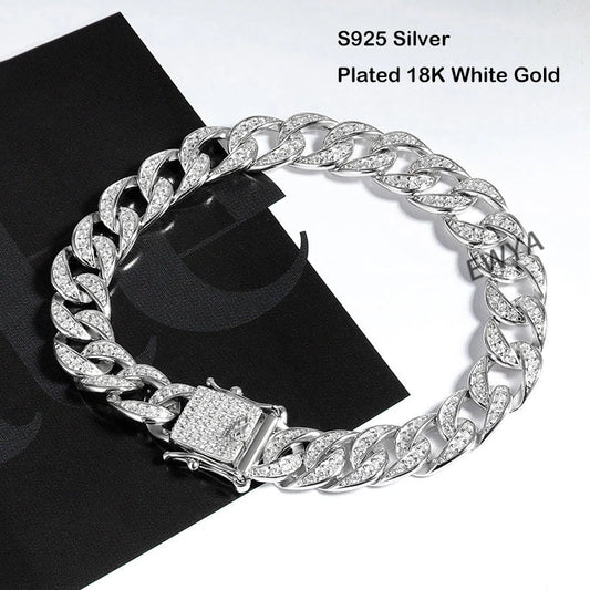 Full 1.2mm D Color Moissanite Cuban Link Bracelet For Men Women Unisex S925 Silver Pass Diamond Test 8mm Wrist Bracelets
