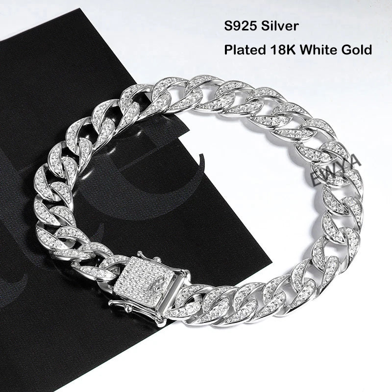 Full 1.2mm D Color Moissanite Cuban Chain Bracelet For Men Women S925 Silver Pass Diamond Test 8mm Wide Link Bracelets Gift