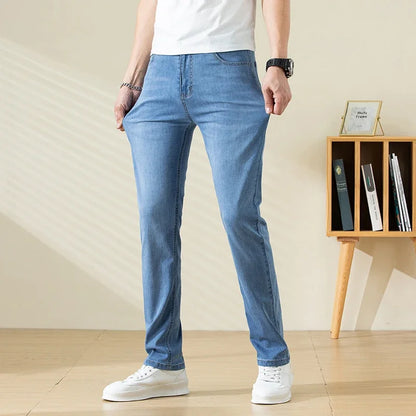 Summer Thin Mens Clothing Cowboys Slim Straight Jeans Men Denim Pants Casual Regular Fitness Men's Trousers Light Blue 2026 Y2K