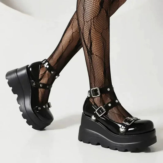 Women Pumps Mary Jane Super High Heel Platform Wedge Spring Ladies Sandals Belt Buckle Classic Sweet Punk Female Lolita Shoes