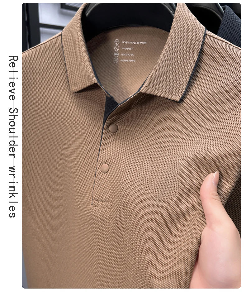 High quality 100% cotton solid color short sleeve polo shirt unique button men summer breathable comfort texture lapel T-shirt