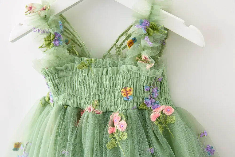 Girls Princess Dress with 3D Wings - Sparkle Tulle Sleeveless Gown, Fairy Puffy Party Dress for Birthday & Holiday