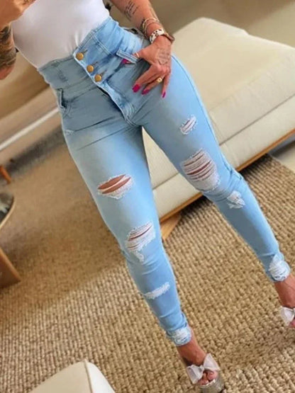 Denim Pencil Pants Washing Slim Fit Pockets Streetwear