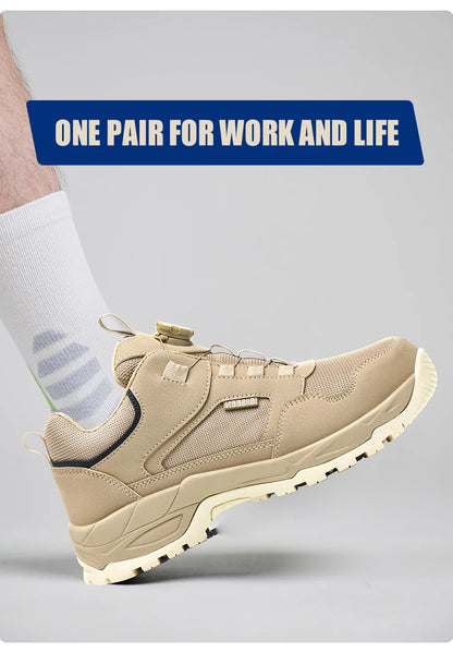 Men's Safety Shoes Steel Toe Anti- Crush Kevlar Rubber Non- Slip Bottom Fashion Button Style Work Shoes
