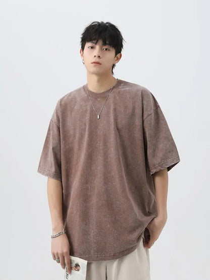 Japanese Korean Style Stir Fried Snowflake Washed T-Shirts Men Women Cotton Heavyweight Summer Hip Hop Streetwears Short Sleeved