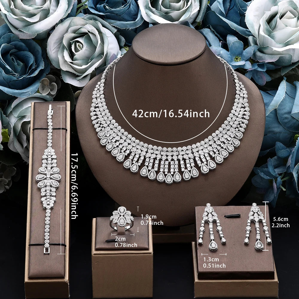 Luxury 4 Pieces Bridal Wedding Jewelry Set for Women Sparkling Cubic Zirconia Nigeria Bride Accessories