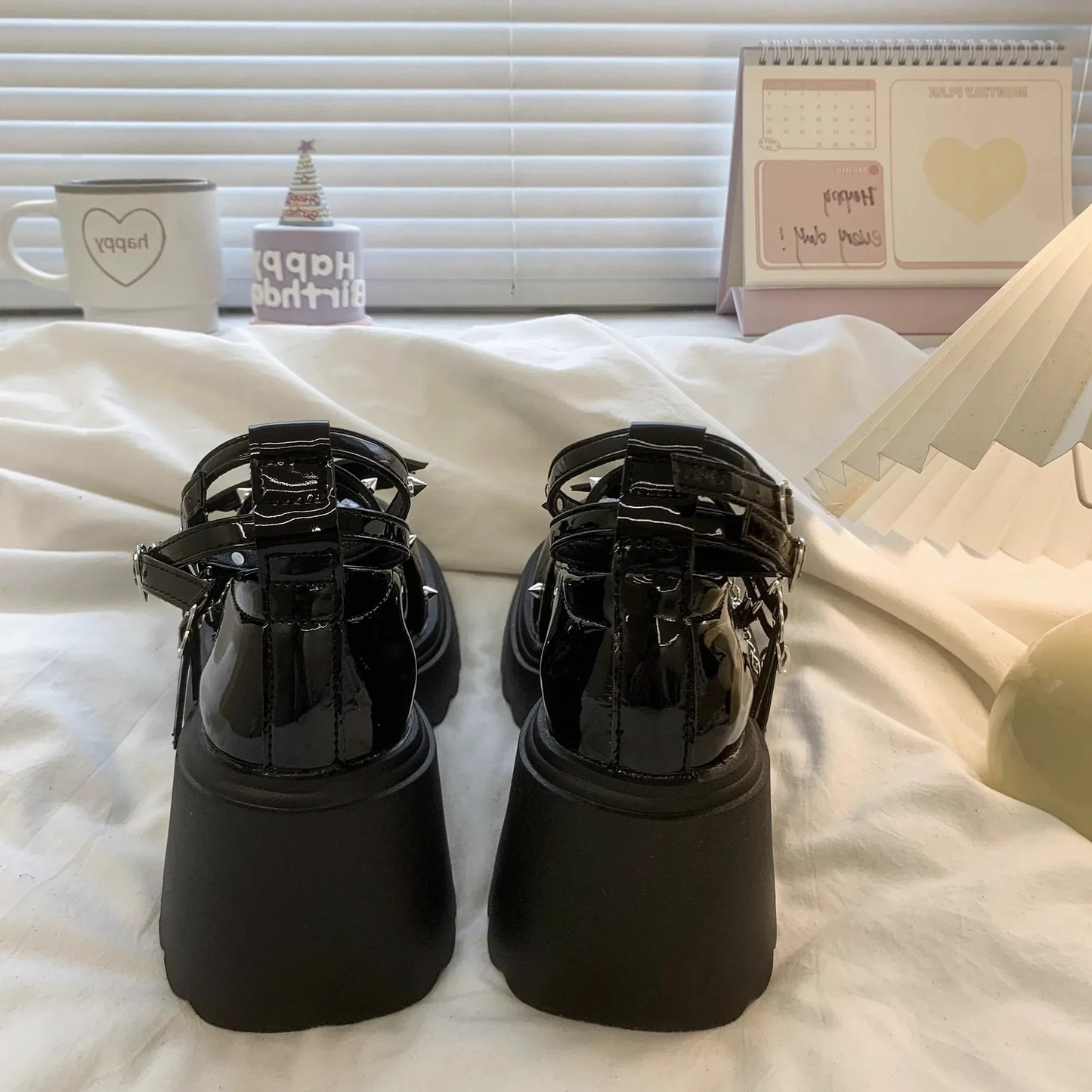 Punk k JK orm Mary Janes High Heels Thi Bot Small Leather oes Women's Lolita Faion Single oes Korean Sle